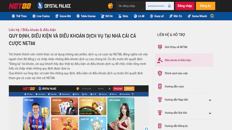 Chính sách và quy định tại sòng bài trực tuyến Net88